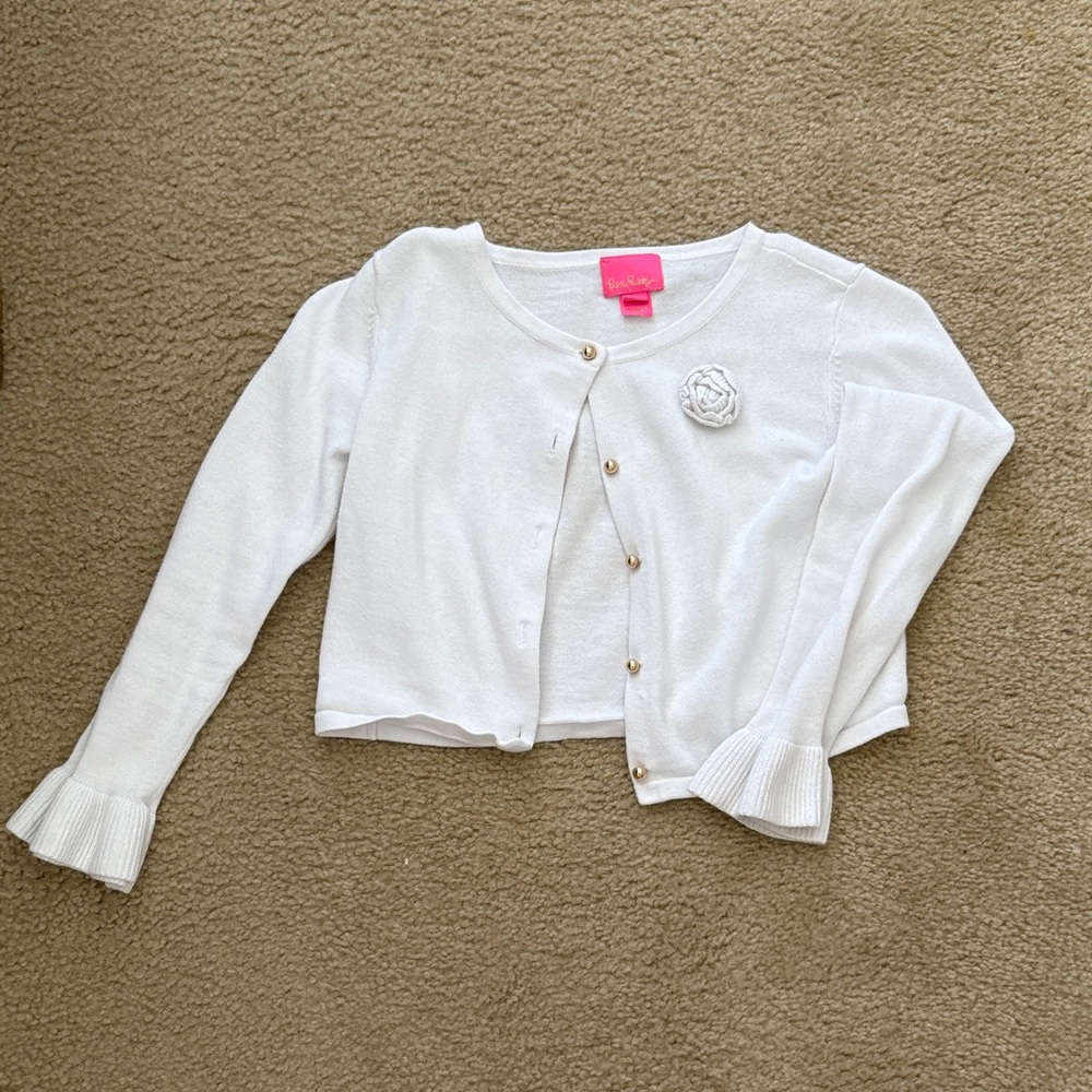 Lilly Pulitzer White Ruffle Sleeve Cardigan